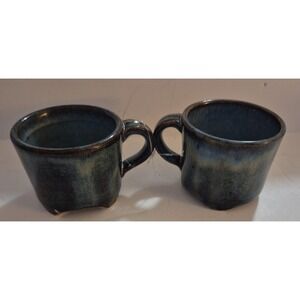 VTG set  hand-crafted blue glazed pottery mugs from Windsong Pottery in NC 8 Oz